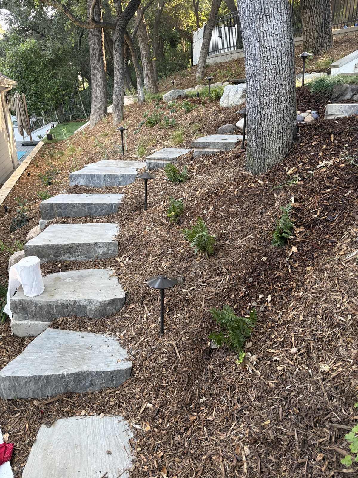 Natural stone steps set into a South Bay garden